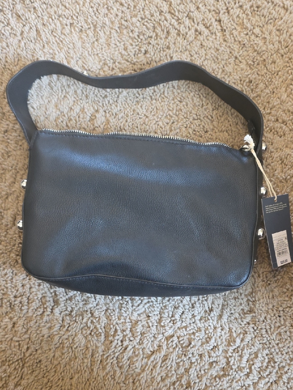 Universal Thread Black Leather Shoulder Bag with Silver Stud Accents